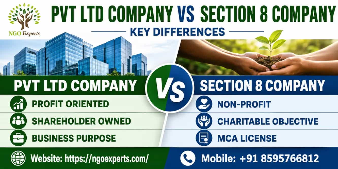 The difference between Pvt Ltd Company and Section 8 Company