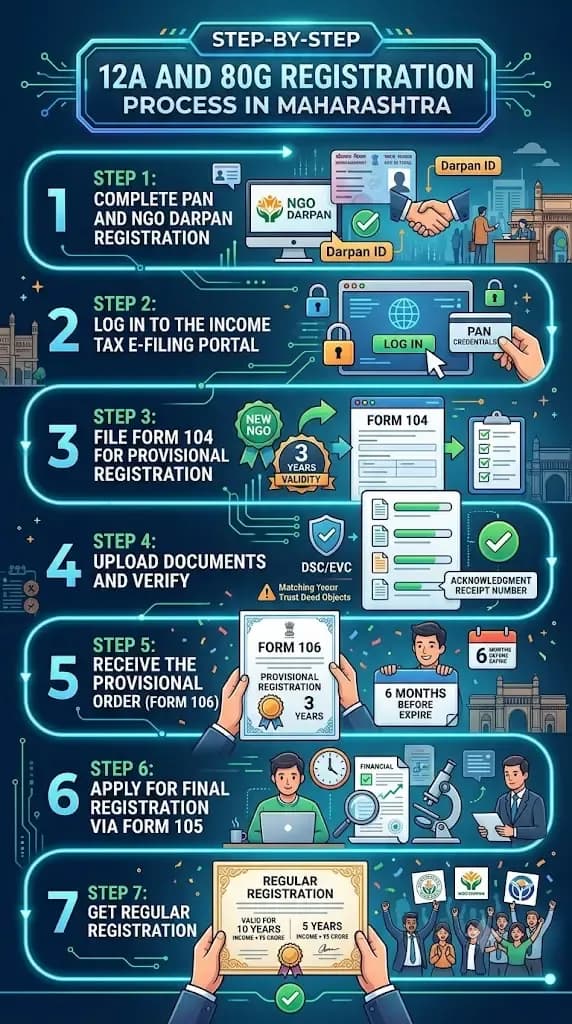 Step-by-Step 12A and 80G Registration Process in Maharashtra
